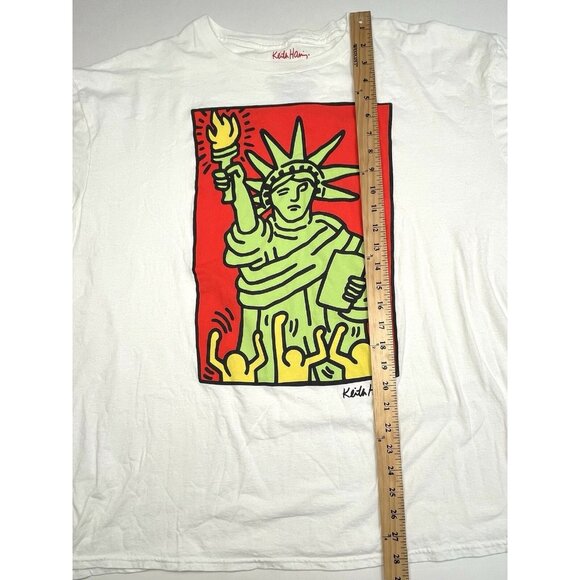 KEITH HARING Mens XXL White S/S Graphic T-SHIRT Statue of Liberty NYC Art EUC - Picture 5 of 7